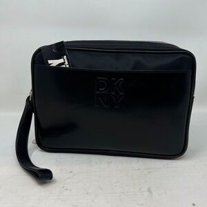 DKNY Travel Toiletry Bag Mens NS Black Embossed Logo Dual Zip Wristlet K4670191A